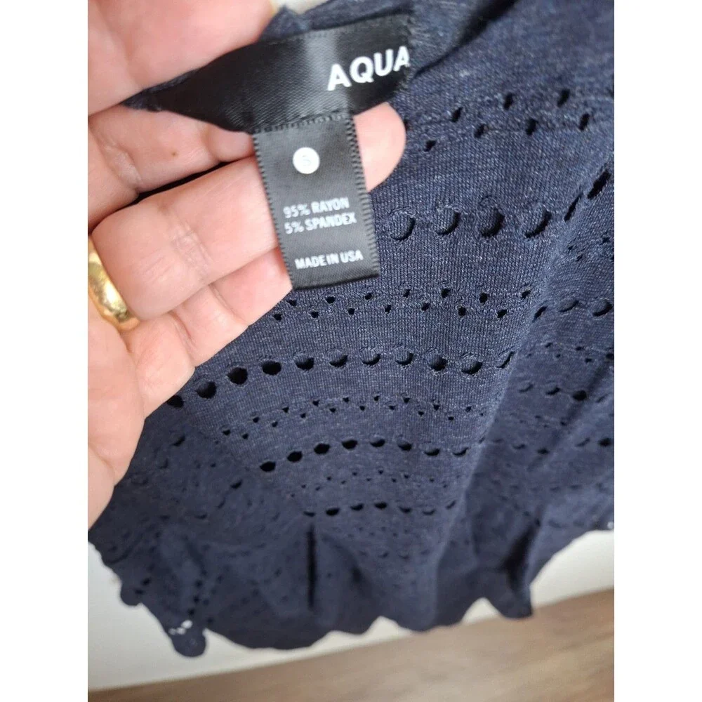 AQUA Bloomingdale's Eyelet Lace Peplum Dress Dark Navy Blue Size S NWT